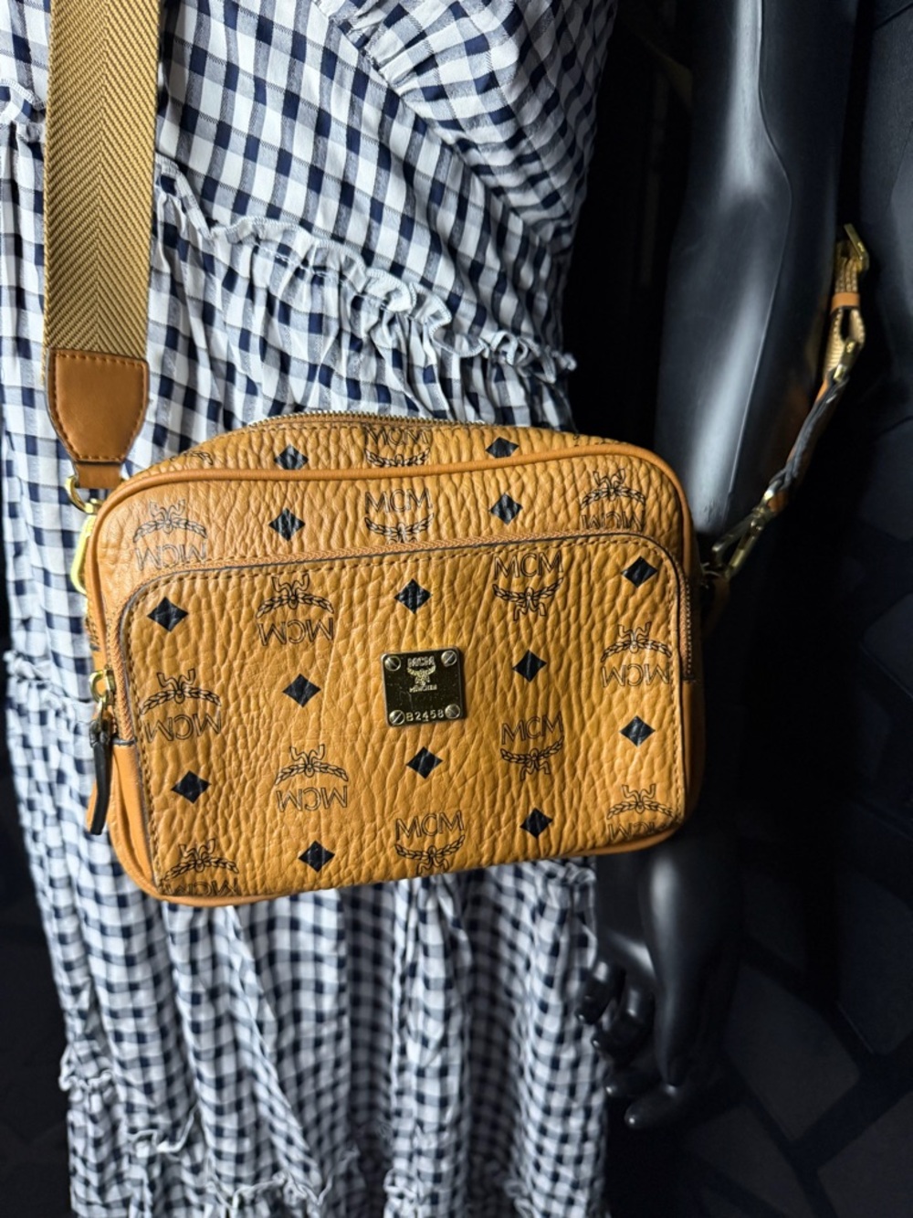 MCM Visetos Cognac Crossbody Bag